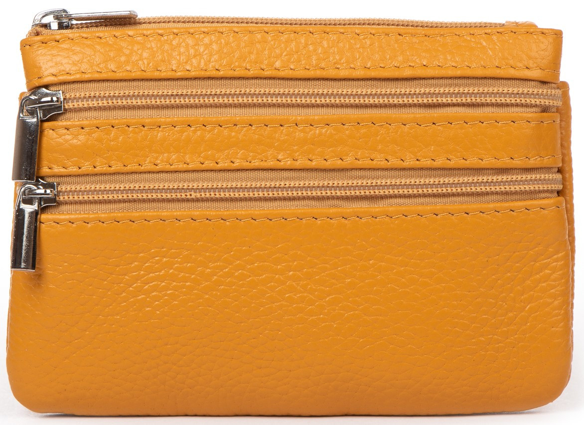 Гаманець ключниця косметичка жіночий шкіряний жовтий один відсік і дві кишені на блискавці 13x9,5x2 см A-00141