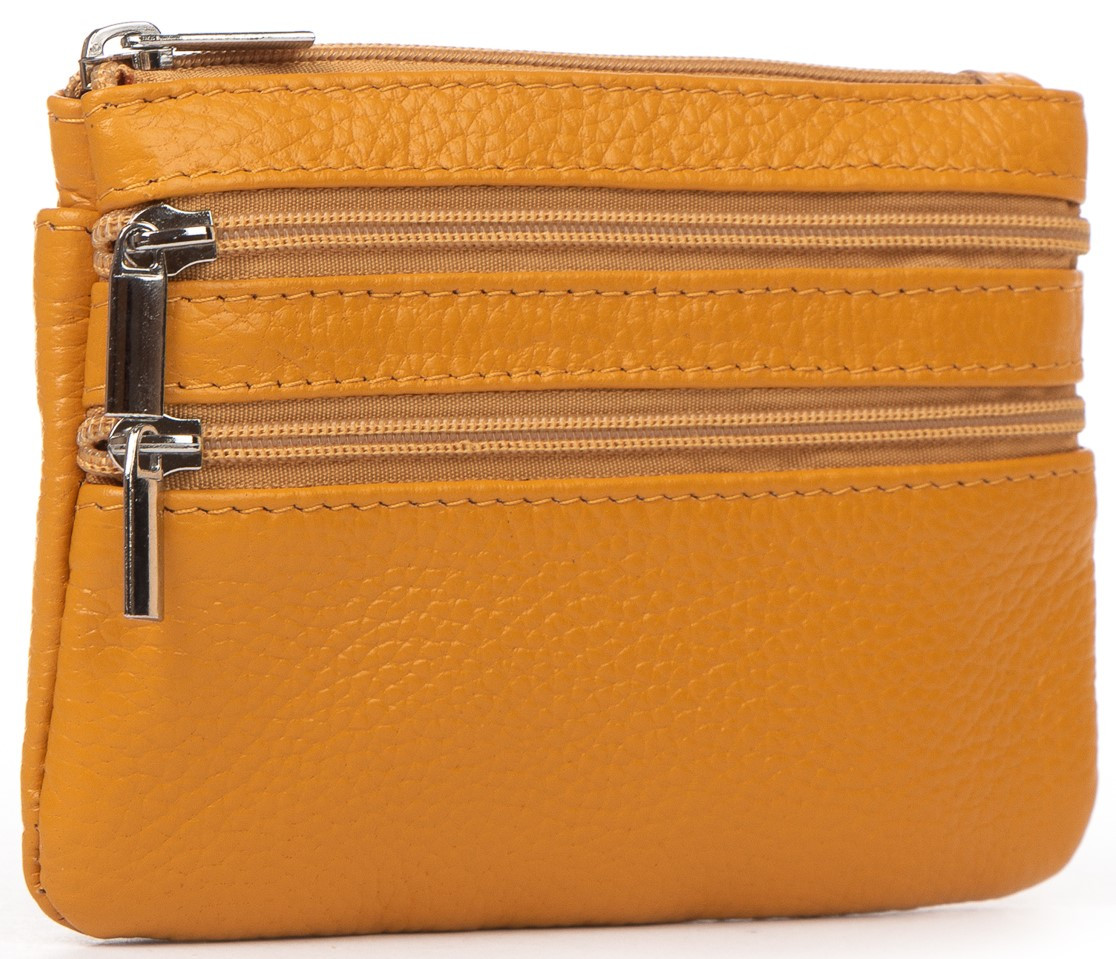 Гаманець косметичка ключниця жіночий шкіряний жовтий матовий на блискавці малий Cosmetic Bag A-00141