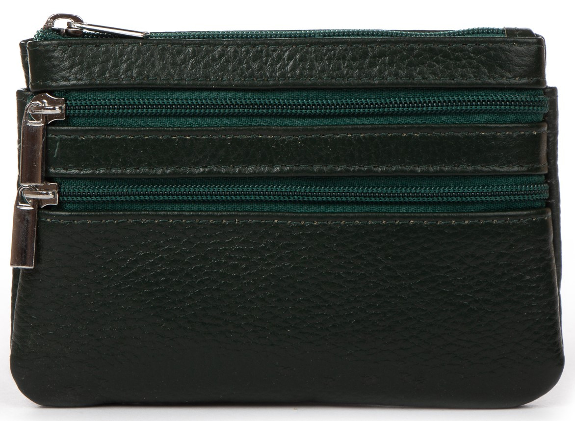 Гаманець ключниця косметичка жіночий шкіряний зелена на один відсік та дві кишені на блискавці 13x9,5x2 см A-00141