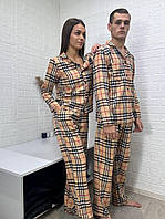 Стильні комплекти Family Look для нього та для неї бавовна на байці у клітинку