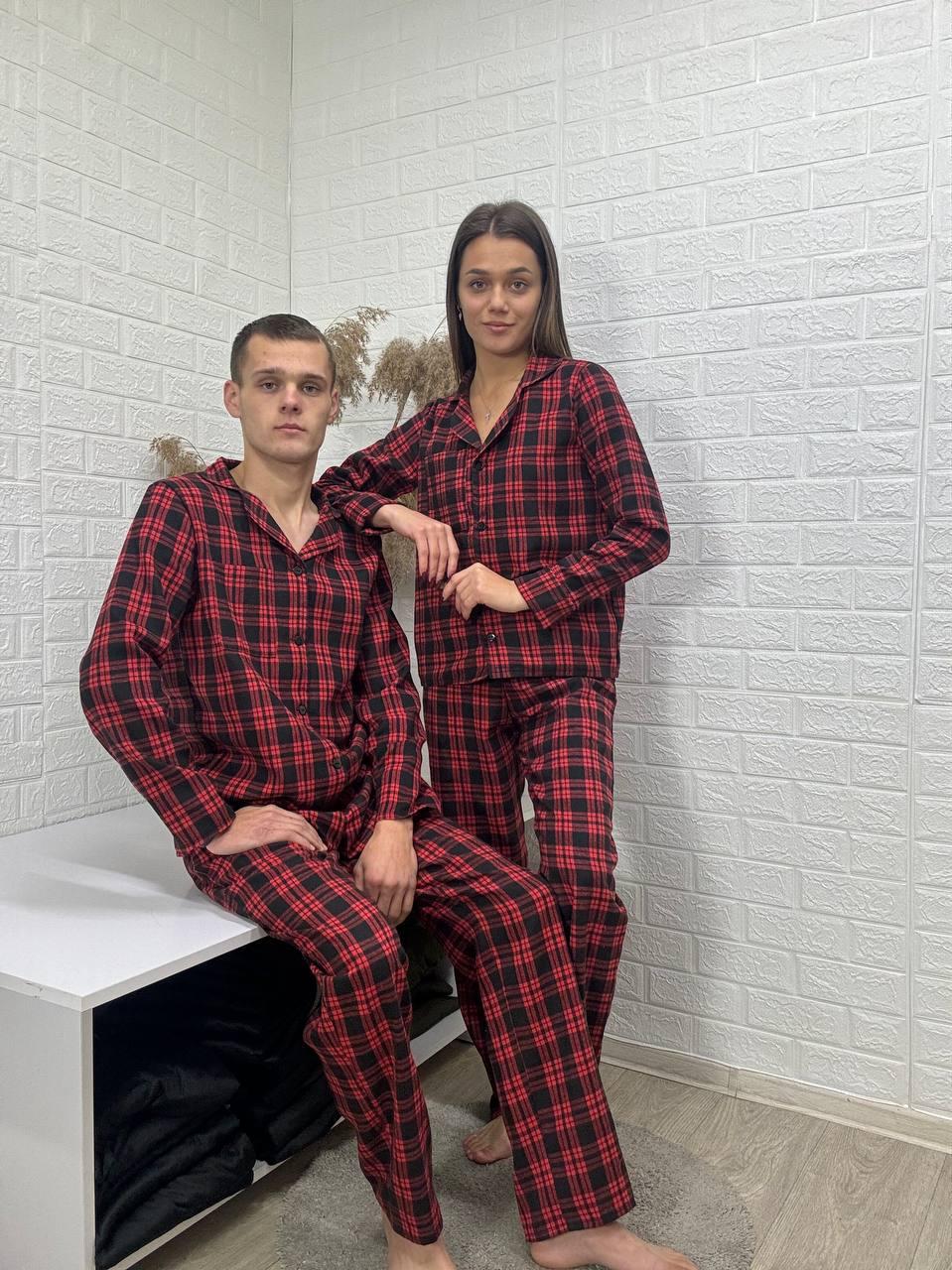 Стильні бавовняні піжами Famiky look на байці у клітинку