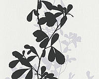 Фактурные немецкие черно белые обои 946744, с контрастным черным и серым узором растений, стеблей и листьев