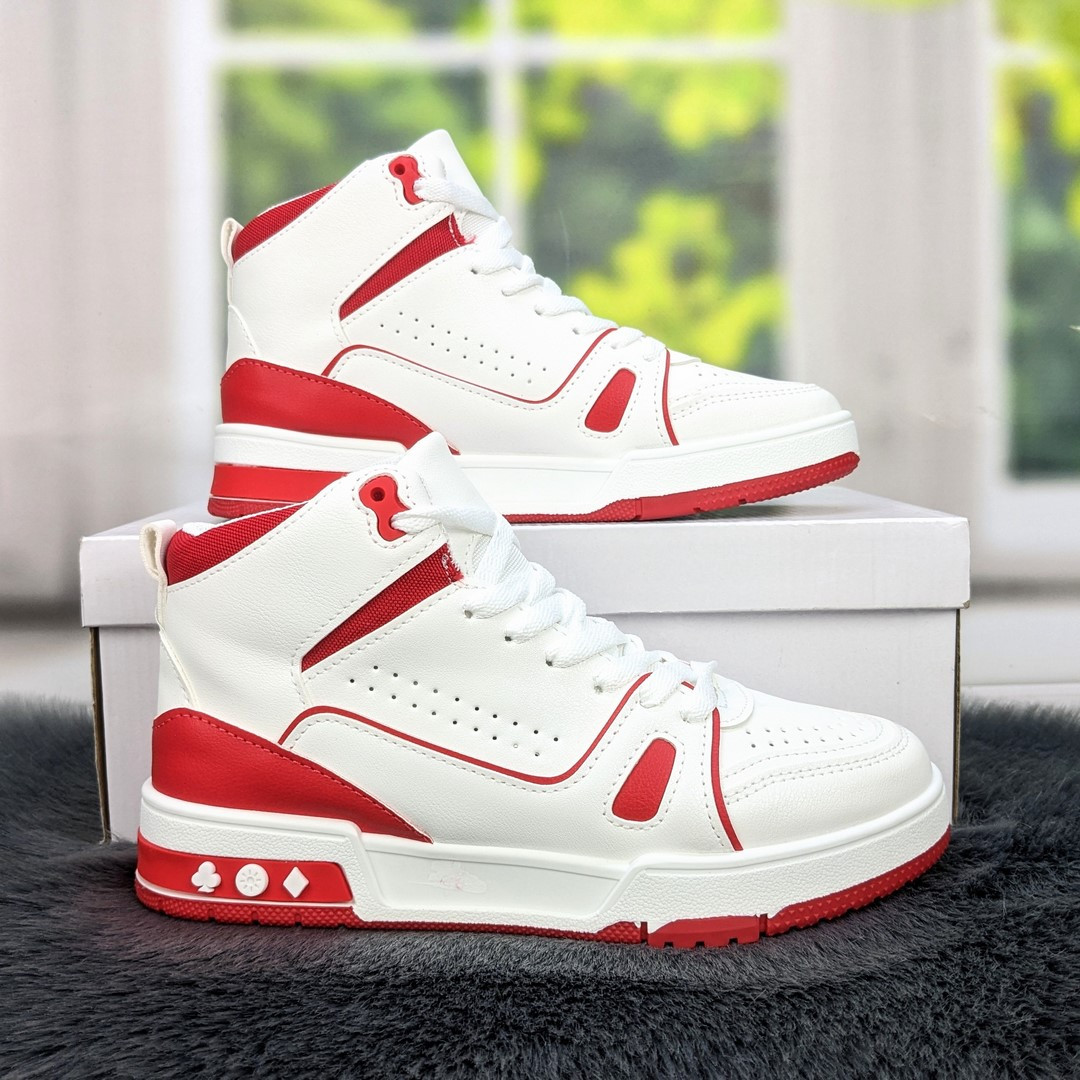 Кросівки кеди жіночі білі з високим червоним Hongquan 4625, фото 1