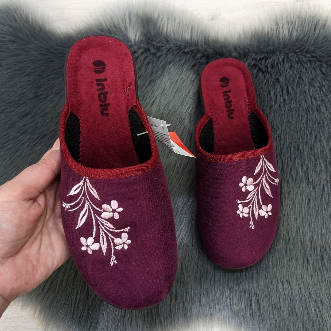 Тапочки домашні жіночі Inblu сливові велюрові на танкетці 4663, фото 1