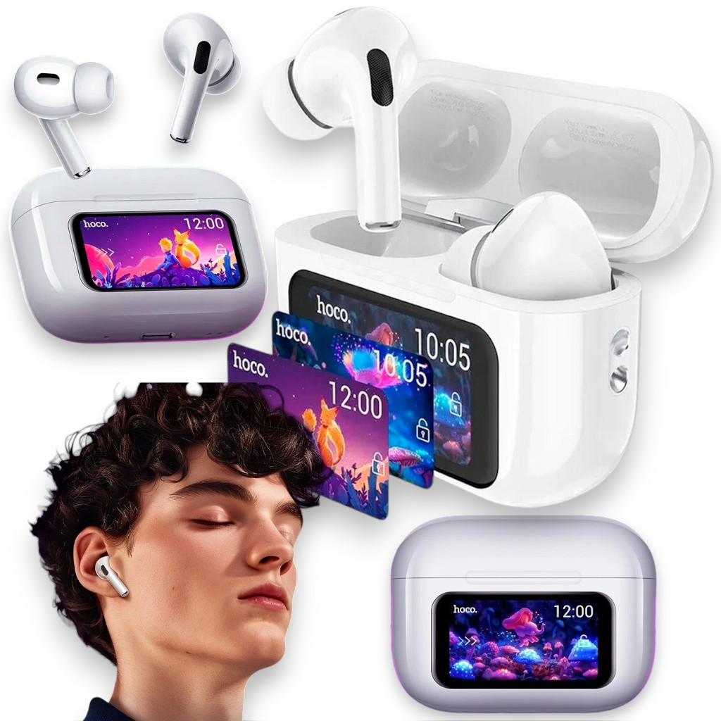 Бездротові Bluetooth навушники із шумозаглушенням AirPods Hoco EW72 Soar вакуумні з сенсорним екраном, білі