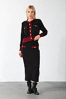 Костюм жіночий із спідницею чорний з бордовим