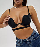 Вишуканий чорний бюстгальтер з push-up, бюстгальтер для глибокого декольте, фото 3