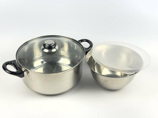 Набір LB-1799СА каструля з нерж. сталі зі скляною кришкою, 3,4л, 20*11,5см.+миска із OV-418 пласт. кришкою, фото 1