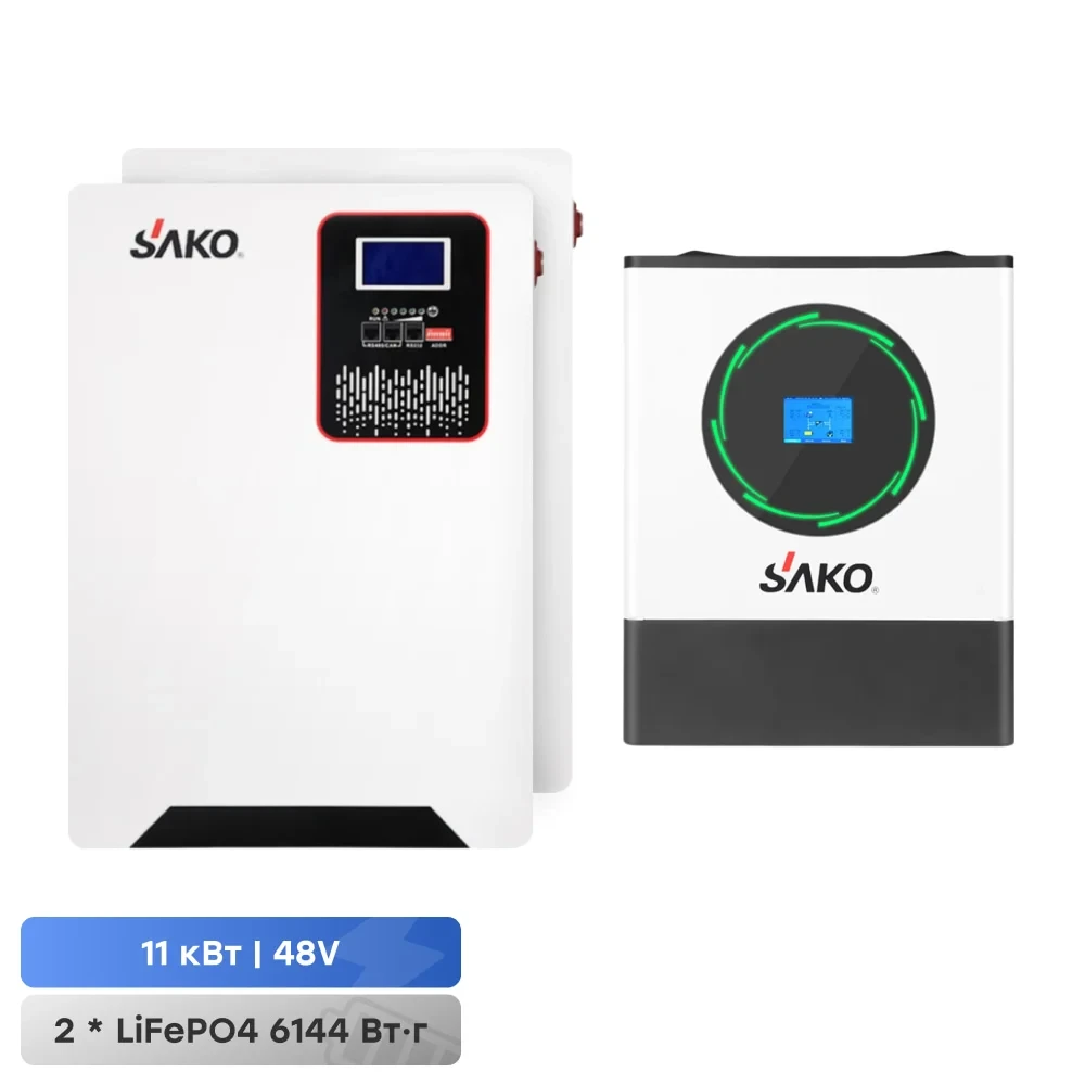 Комплект гібридний інвертор 11kW SUNPOLO-11K 48V+150A MPPT S2 і 2 акумулятори 120Аг 51.2В 6144Втг Li-Sun