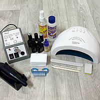 Набір для манікюру з гель-лаками YRE та лампою SUN One та фрезером Lina 2000