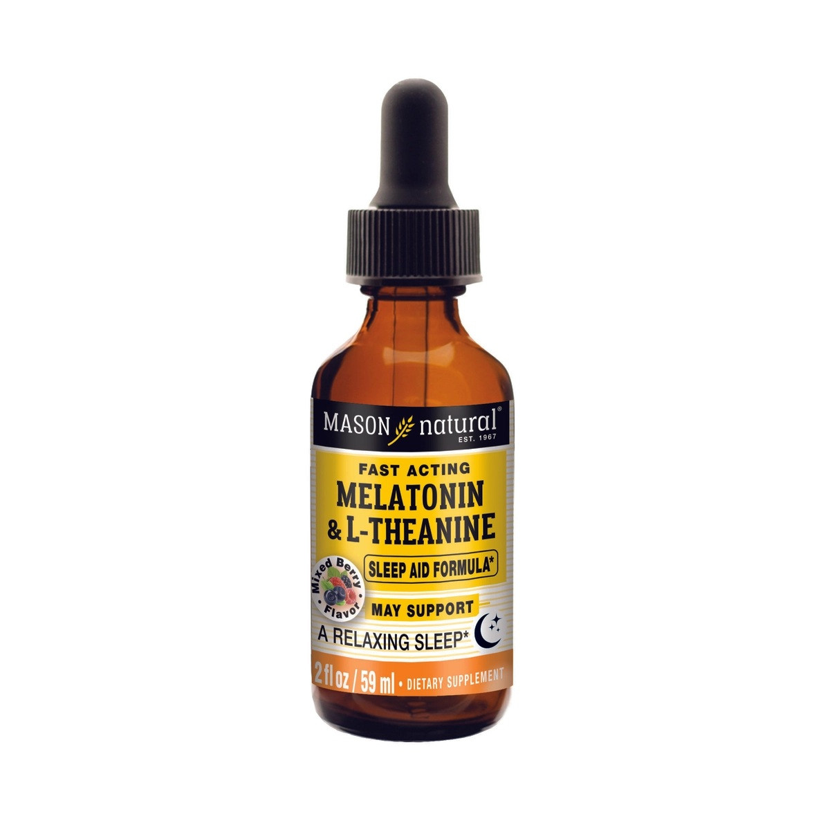 Мелатонін з L-теаніном у краплях, Melatonin with L-Theanine, Mason Natural, 59 мл, фото 1