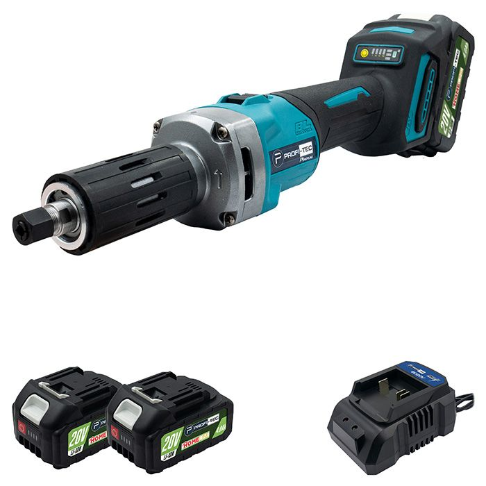 Потужна акумуляторна пряма шліфувальна машина PROFI-TEC PDG36BL POWERLine : з АКБ 20V 2 шт по 4.0 Ah+ЗП