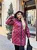 Тепла жіноча стьобана в ромбик куртка на блискавці з глибоким капюшоном, батал великі розміри, фото 10