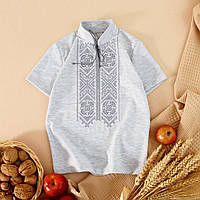 Детская вышитая футболка для мальчика серая меланж с украинским орнаментом от ТМ Ladan