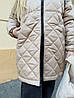 Тепла жіноча стьобана в ромбик куртка на блискавці з глибоким капюшоном, батал великі розміри, фото 6