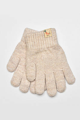 Рукавички дитячі з начісом однотонні бежевого кольору р.6-7 192698T Безкоштовна доставка