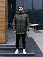 Мужская зимняя удлиненная хаки куртка - размер: M