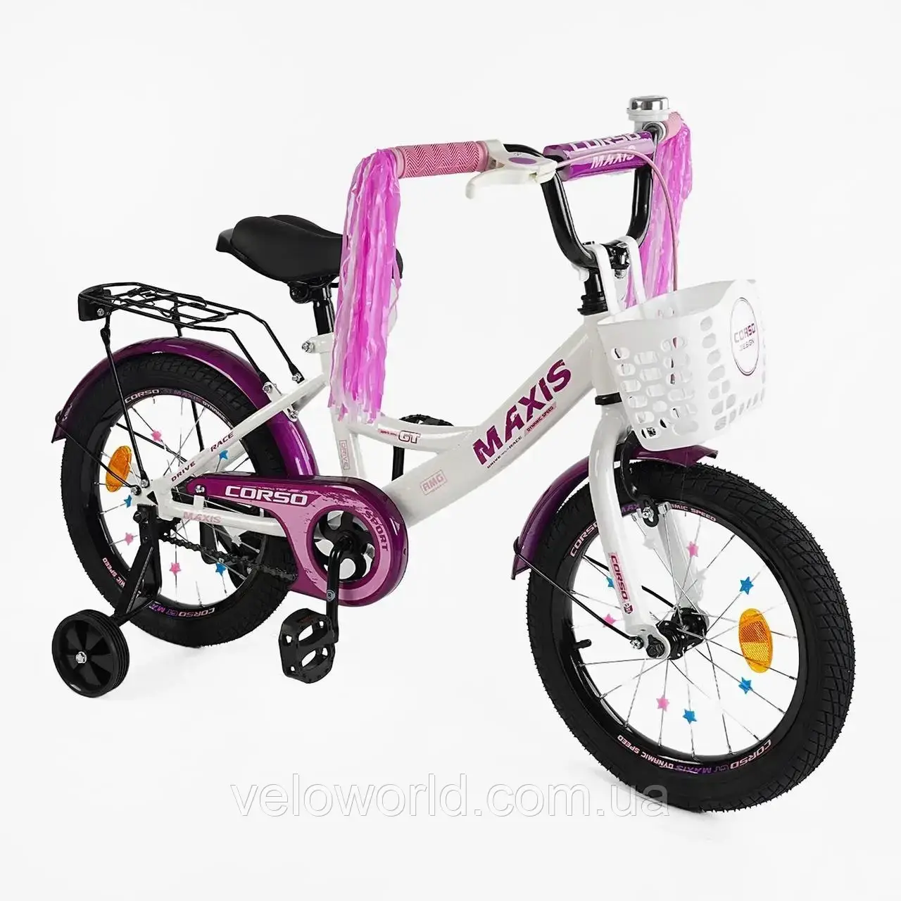 Дитячий двоколісний велосипед Corso Maxis 18" CL-18011 ручне гальмо, додаткові колеса, зібраний на 75% білий
