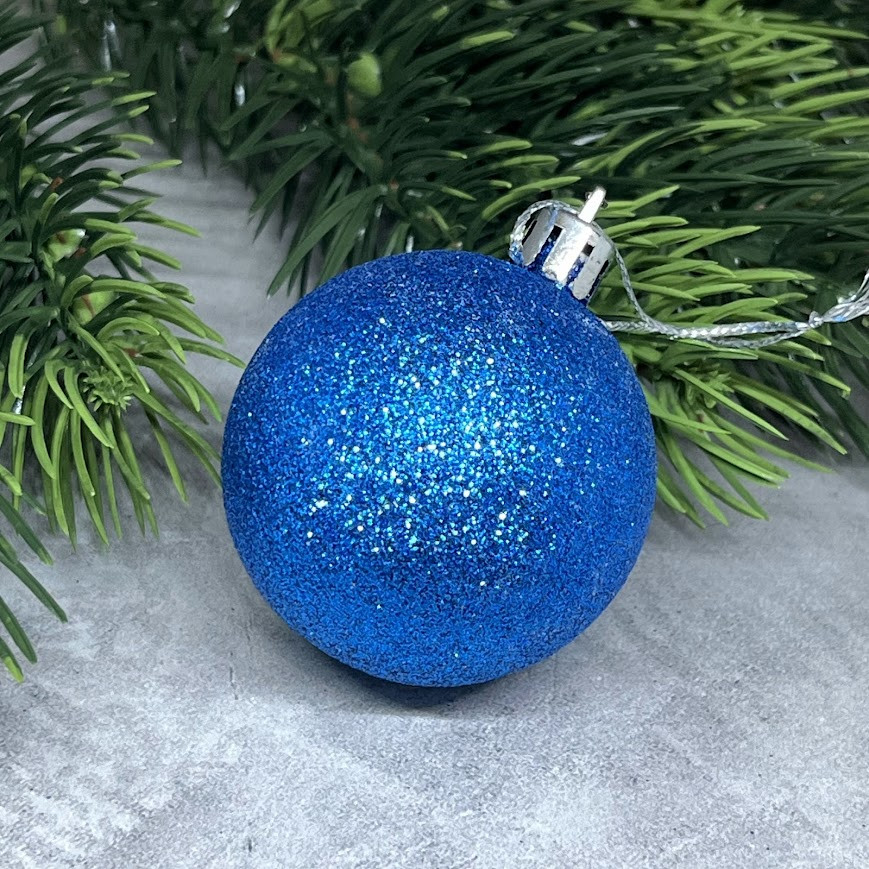 Новорічна куля з блискітками d = 5 см, колір синій, поштучно, Синій, фото 1