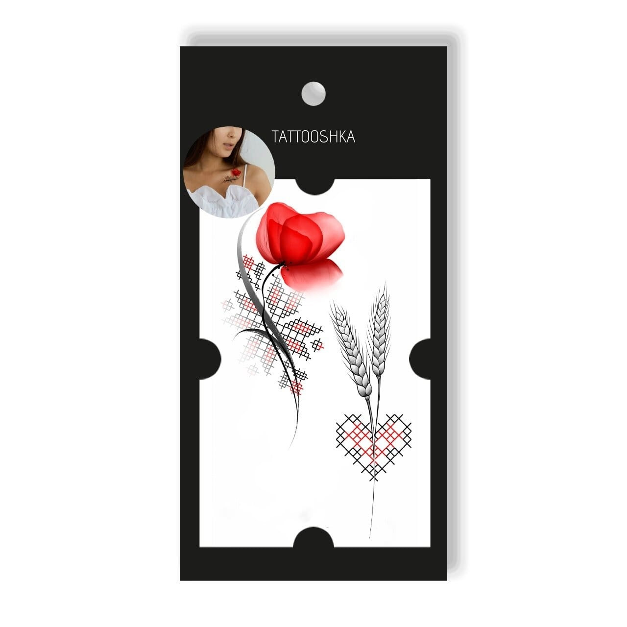 Тату Український мак з вишиванкою 10х6 см, фото 1