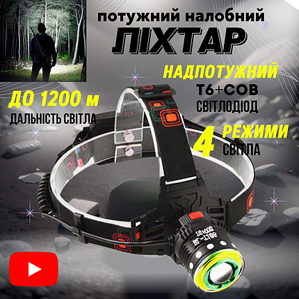 Налобний ліхтар Police з оптичним зумом та водонепроникним корпусом T105 акумуляторний ліхтарик, фото 1