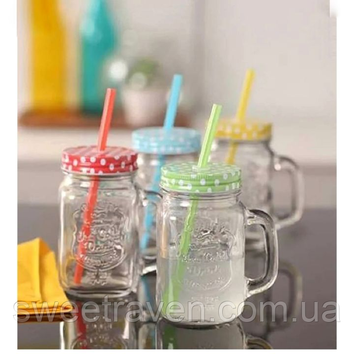 Кухоль банка з трубочкою для напоїв (jar with straw) 400 мл.