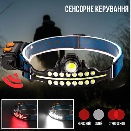 Налобний ліхтар акумуляторний Bailong BL W690-2 з датчиком руху та червоним світлом акумуляторний, фото 1