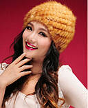 Хутряна жіноча шапка з в'язаної норки кремова., фото 4