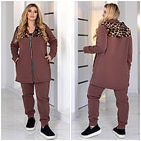 Спортивный костюм женский, теплый, на флисе, кофта на молнии и штаны большого размера женские костюмы 48-62