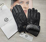 Чоловічі шкіряні рукавички Philipp Plein підкладка махра black, фото 4