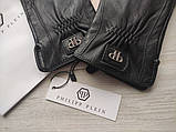 Чоловічі шкіряні рукавички Philipp Plein підкладка махра black, фото 3
