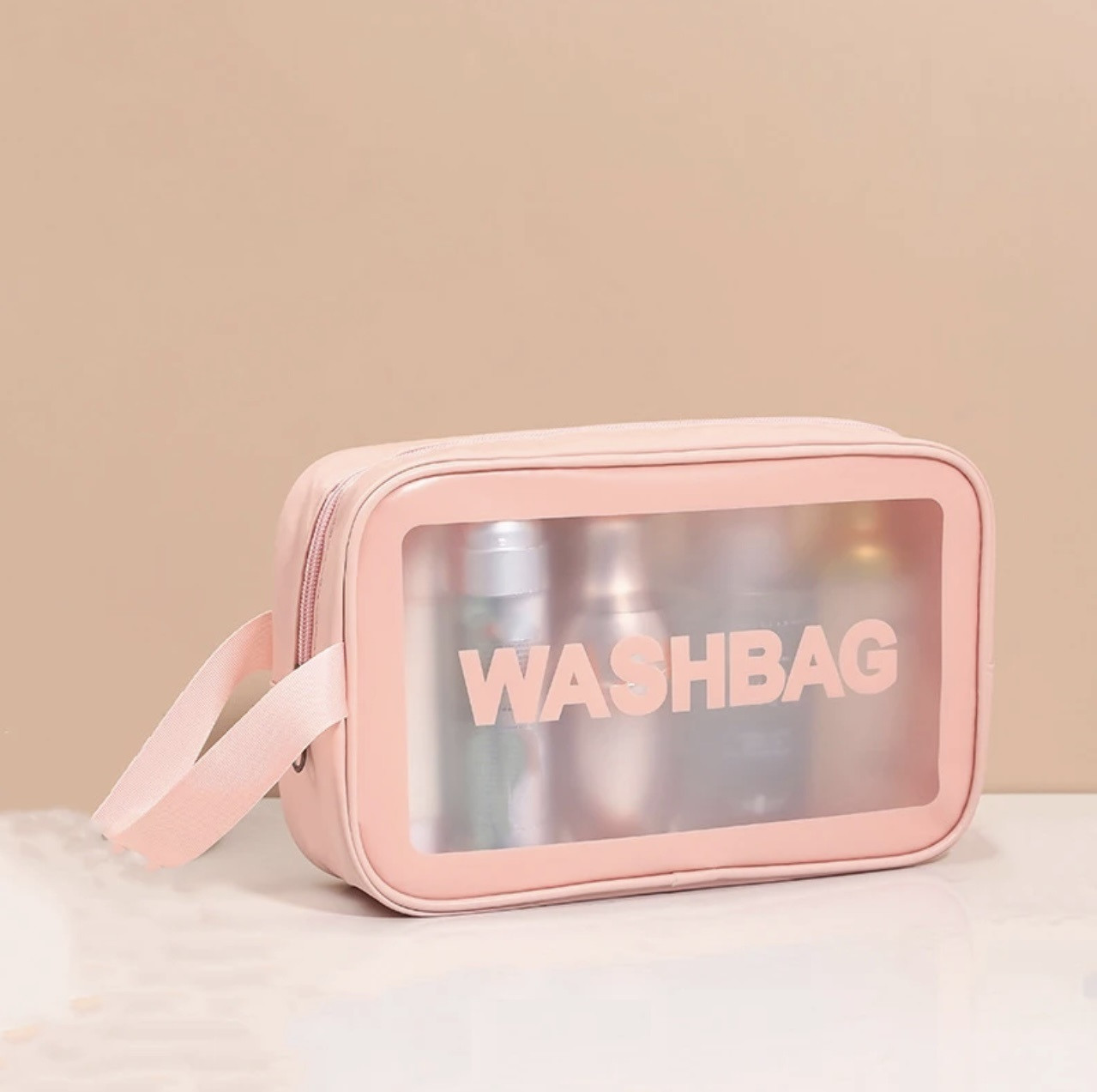 Косметичка рожева силіконова прозора WashBag на блискавці 27*16 см Karman, фото 1