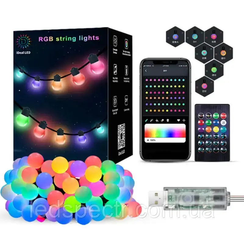 Гірлянда APP Матова кулька Smart light SK-3 Bluetooth (USB) + пульт 10м, фото 1