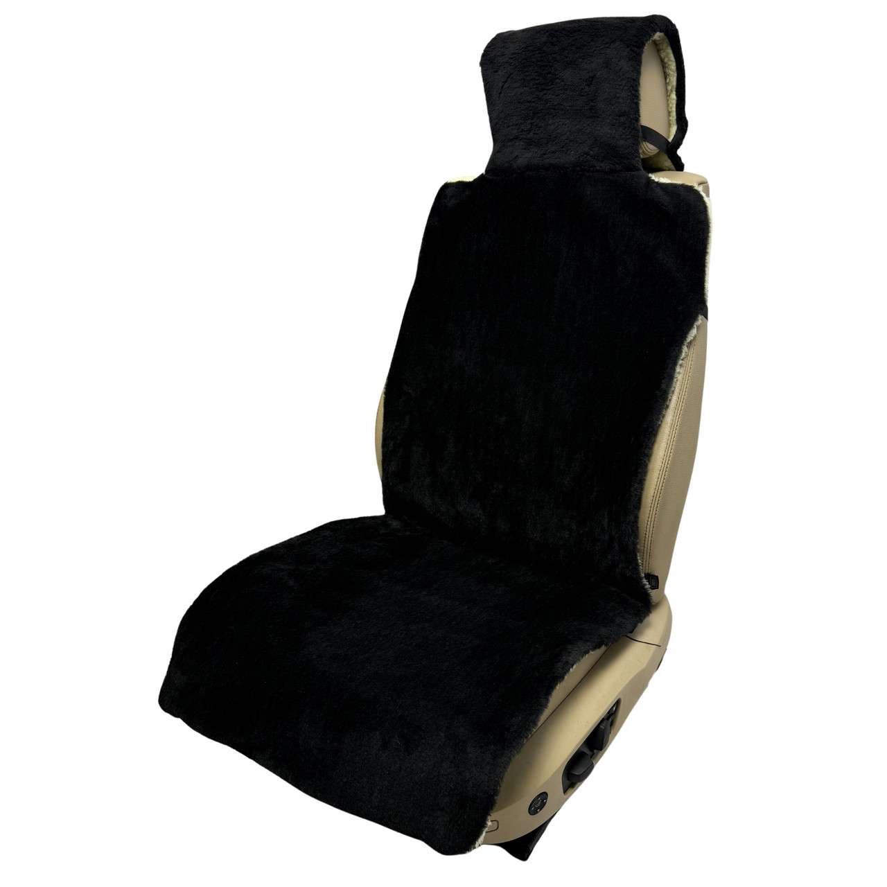 Хутряна накидка універсальний чохол - майка на переднє сидіння авто з овчини (Еко-хутро) чорна