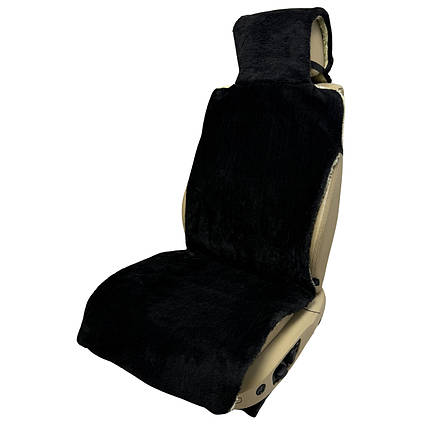 Хутряна накидка універсальний чохол - майка на переднє сидіння авто з овчини (Еко-хутро) чорна, фото 1