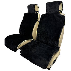 Хутряні накидки універсальні чохли - майки на передні сидіння авто з овчини (Еко-хутро) чорні