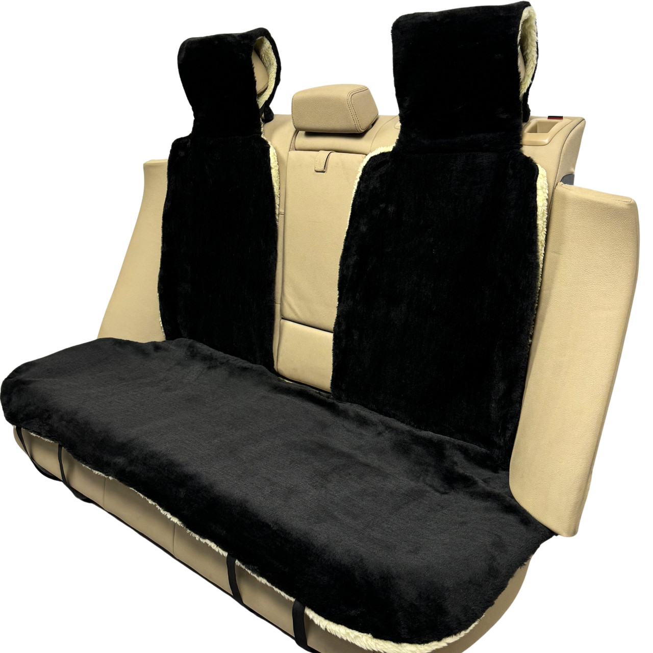 Хутряні накидки універсальні чохли - майка на заднє сидіння авто з овчини (Еко-хутро) чорні