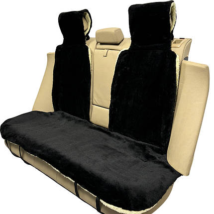 Хутряні накидки універсальні чохли - майка на заднє сидіння авто з овчини (Еко-хутро) чорні, фото 1