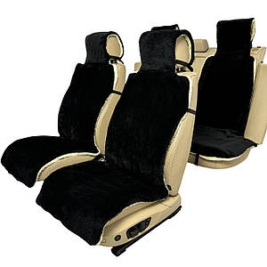 Хутряні накидки універсальні чохли - майки на 2 передні та заднє сидіння авто з овчини (Еко-хутро) чорні