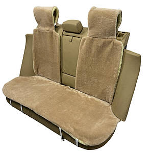 Хутряні накидки універсальні чохли - майка на заднє сидіння авто з овчини (Еко-хутро) бежеві