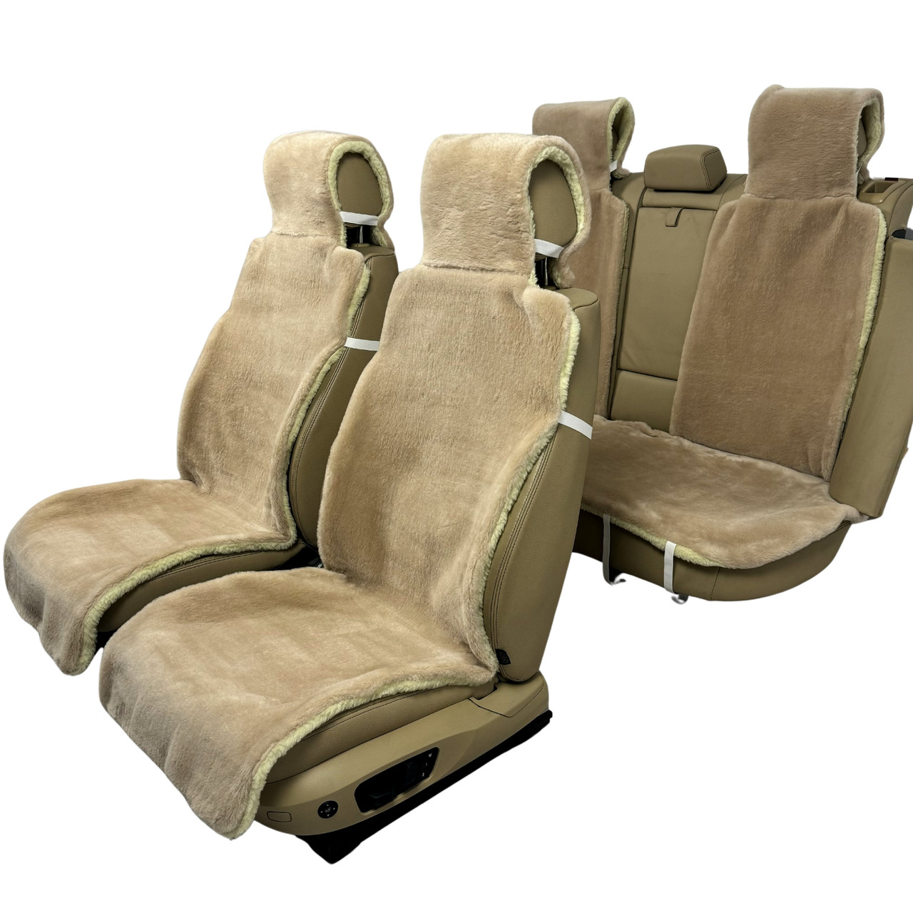 Хутряні накидки універсальні чохли - майки на 2 передні та заднє сидіння авто з овчини (Еко-хутро) бежеві