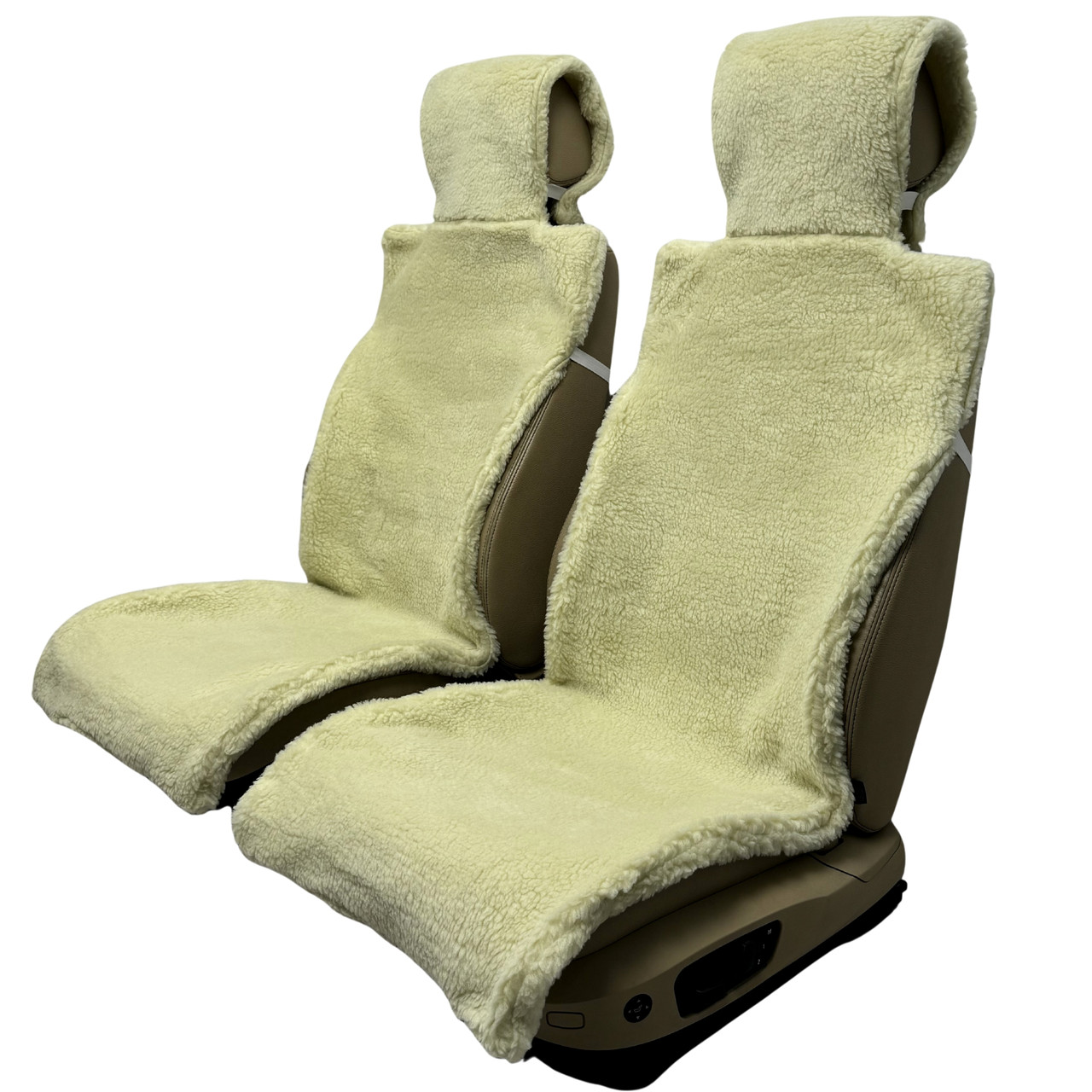 Хутряні накидки універсальні чохли - майки на передні сидіння авто з овчини (Еко-хутро) лимонні