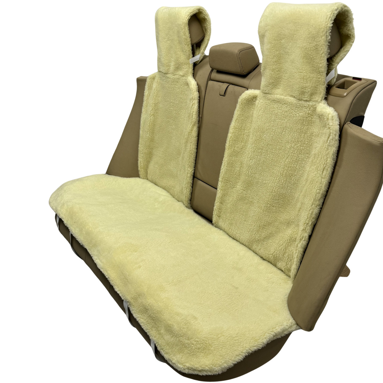 Хутряні накидки універсальні чохли - майка на заднє сидіння авто з овчини (Еко-хутро) лимонні