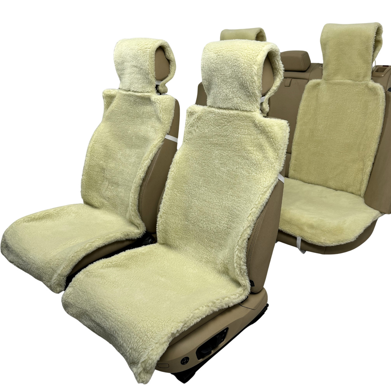 Хутряні накидки універсальні чохли - майки на 2 передні та заднє сидіння авто з овчини (Еко-хутро) лимонні