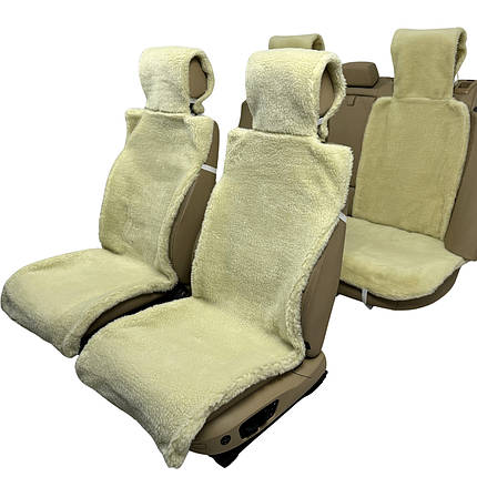 Хутряні накидки універсальні чохли - майки на 2 передні та заднє сидіння авто з овчини (Еко-хутро) лимонні, фото 1