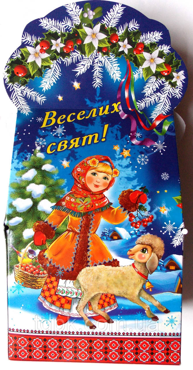 Упаковка святкова новорічна з картону "Веселих свят", фото 1