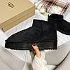 Зимові жіночі UGG Classic Ultra Mini Platform Black Чорні Взуття УГГІ Класік Міні низькі на платформі замша теплий щільний хутро, фото 4