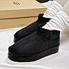 Зимові жіночі UGG Classic Ultra Mini Platform Black Чорні Взуття УГГІ Класік Міні низькі на платформі замша теплий щільний хутро, фото 10