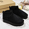 Зимові жіночі UGG Classic Ultra Mini Platform Black Чорні Взуття УГГІ Класік Міні низькі на платформі замша теплий щільний хутро, фото 5