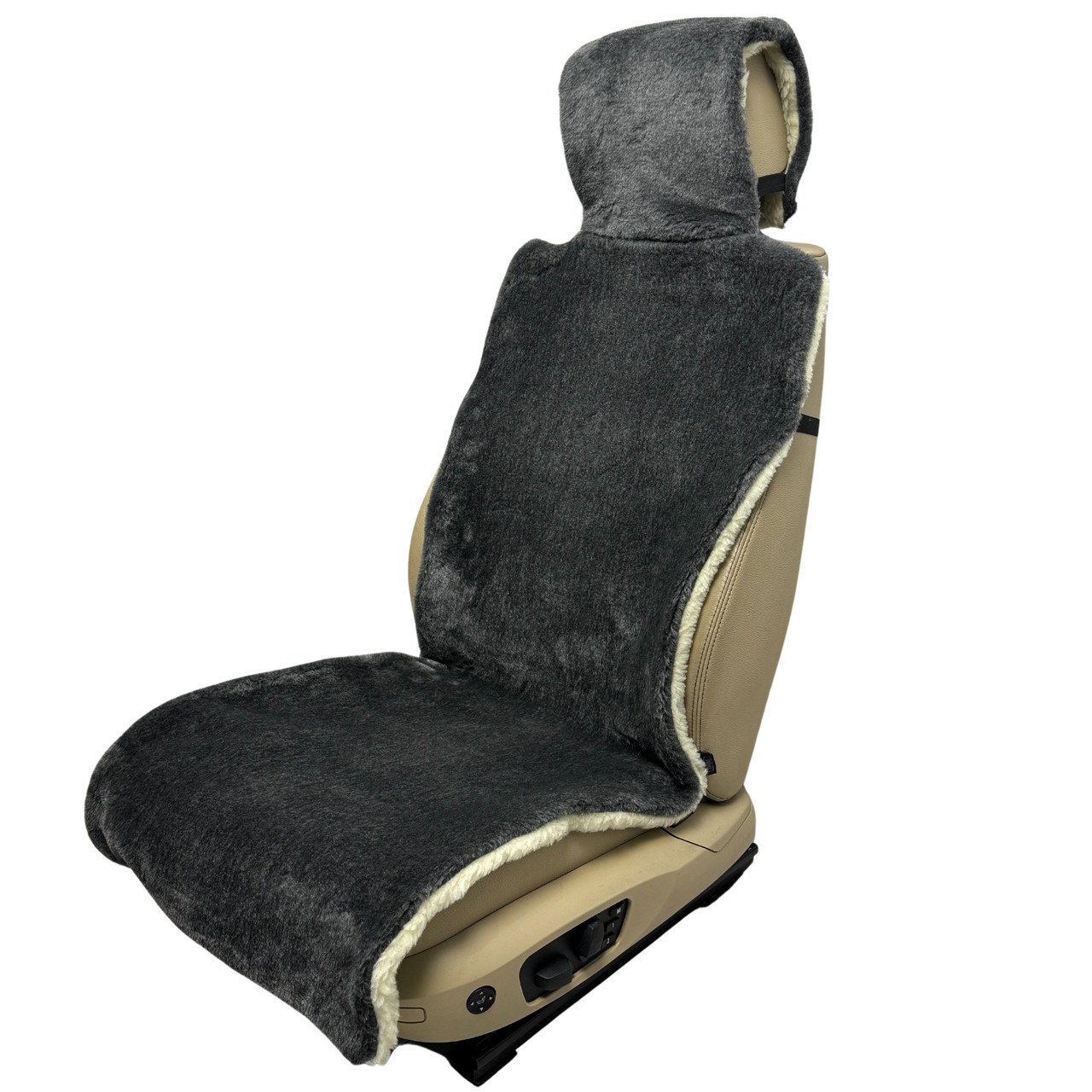 Хутряна накидка універсальний чохол - майка на переднє сидіння авто з овчини (Еко-хутро) сіра